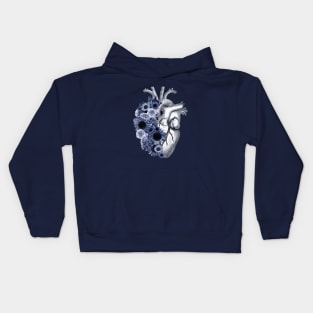 Human Heart with blue flowers, watercolor blue daisies and sunflowers, Heart, anatomical Human heart Kids Hoodie